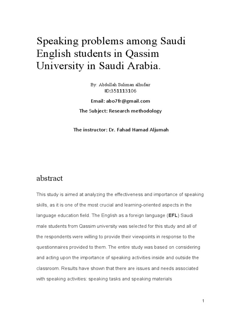 Speaking Challenges for EFL Students at Qassim | PDF | English As A ...