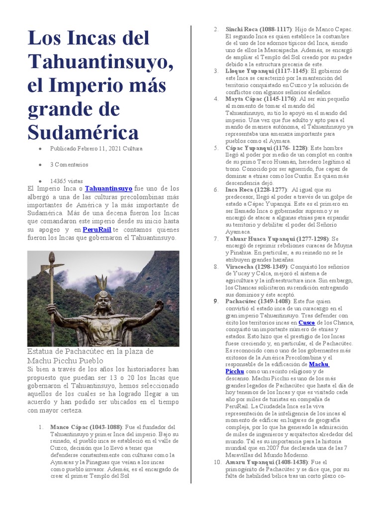 Historia de Los Incas | PDF | Imperio Inca | Perú