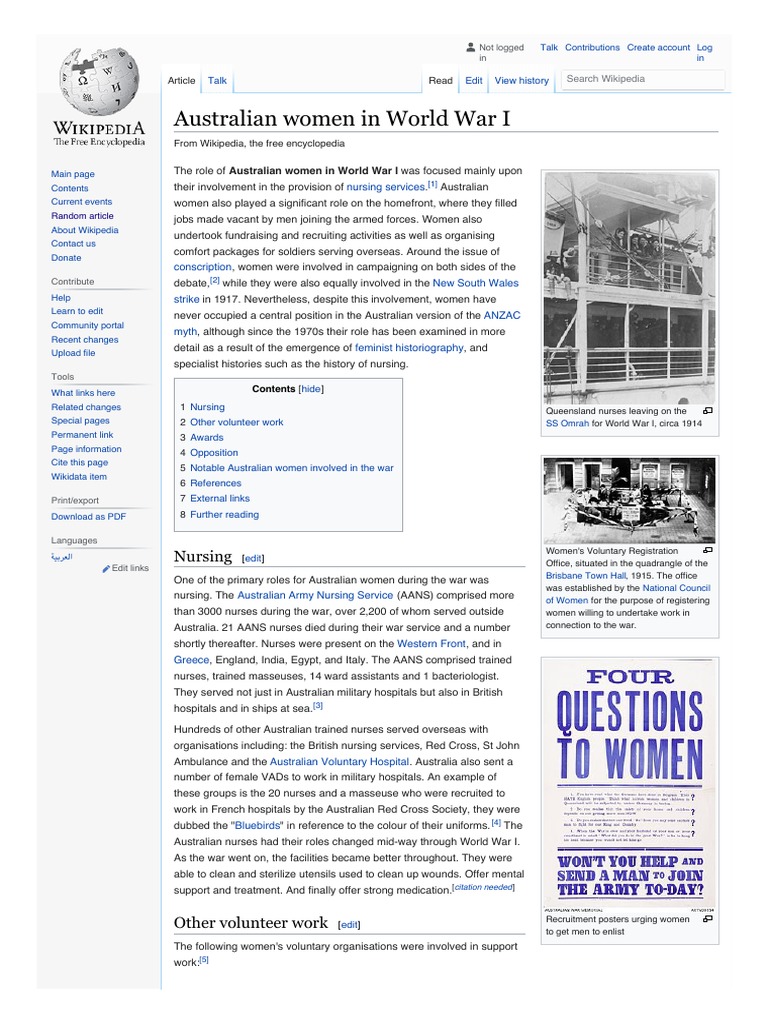 Australian Women in World War I: Nursing | PDF | Wikipedia | Central Powers