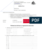 Potencias y raíces cuadradas guía 8vo básico