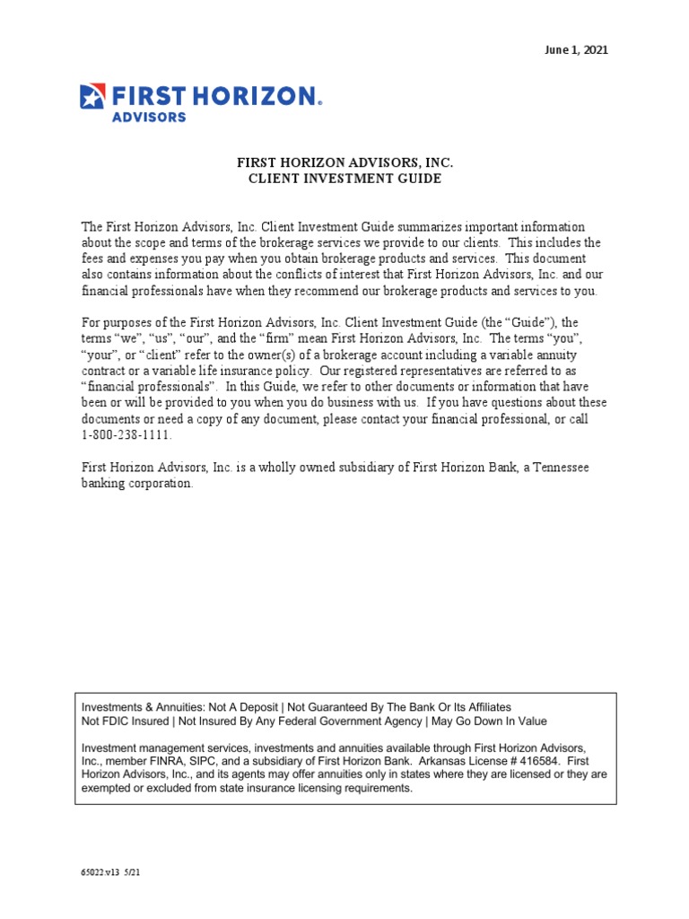 First Horizon Advisors Client Investment Guide | PDF | Annuity ...