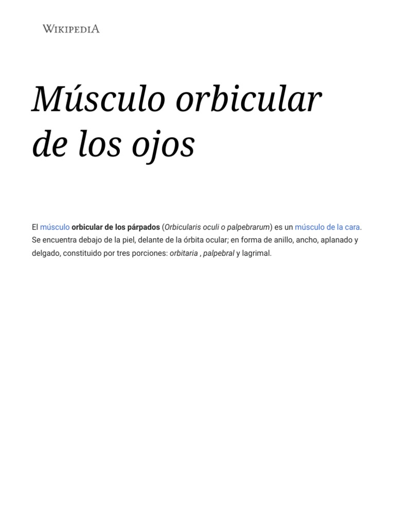 Músculo Orbicular de Los Ojos Wikipedia, La Enciclopedia Libre PDF