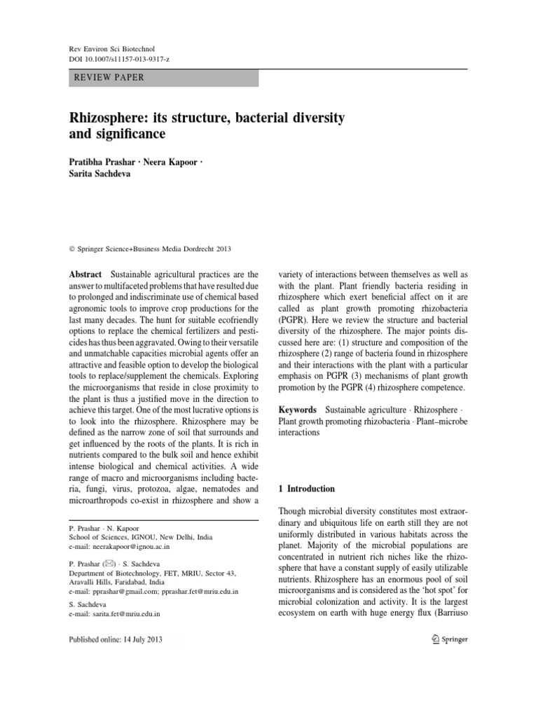 Rhizosphere - Its Structure, Bacterial Diversity and Significance | PDF ...