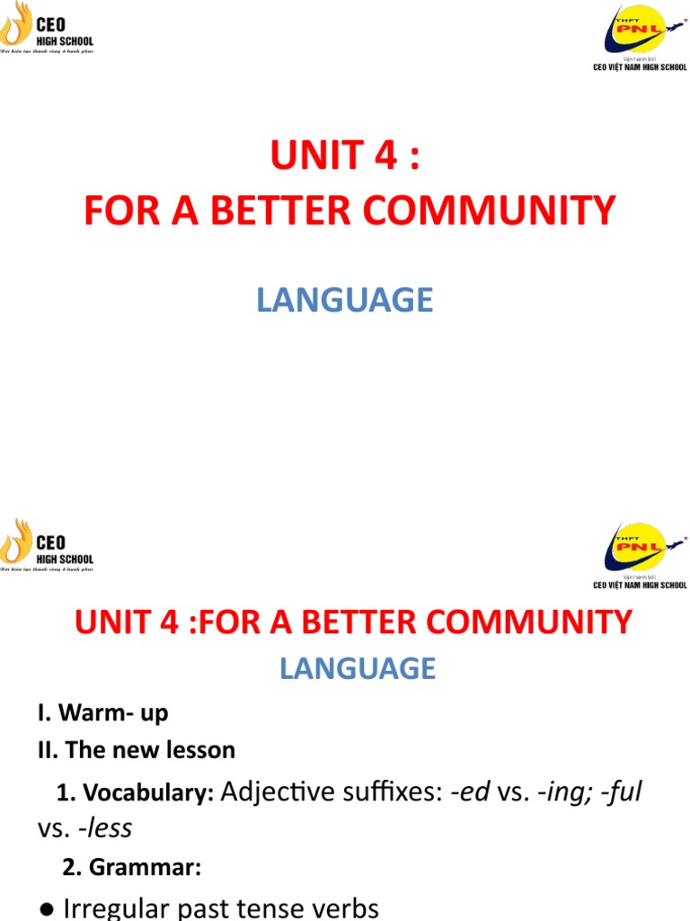 Unit 4 For A Better Community Lesson 2 Language | PDF | English ...