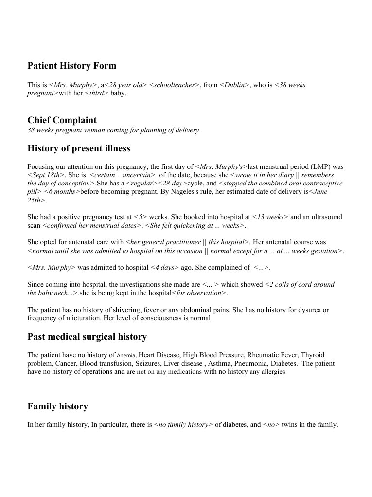 Obstetric History of Mrs. Murphy | PDF | Pregnancy | Obstetrics