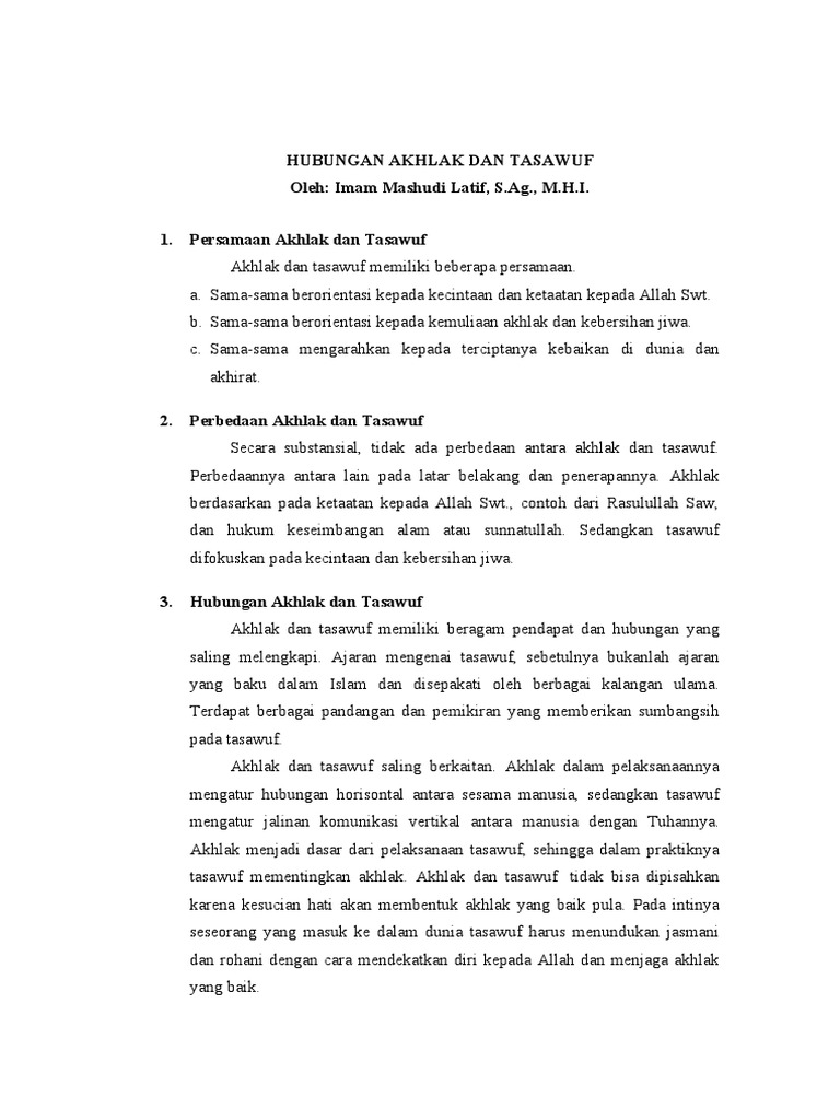 Hubungan Akhlak Dan Tasawuf Pdf