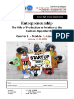Entrepreneurship: The 4Ms of Production in Relation To The Business Opportunity Quarter 3 - Module 1-Lesson 1