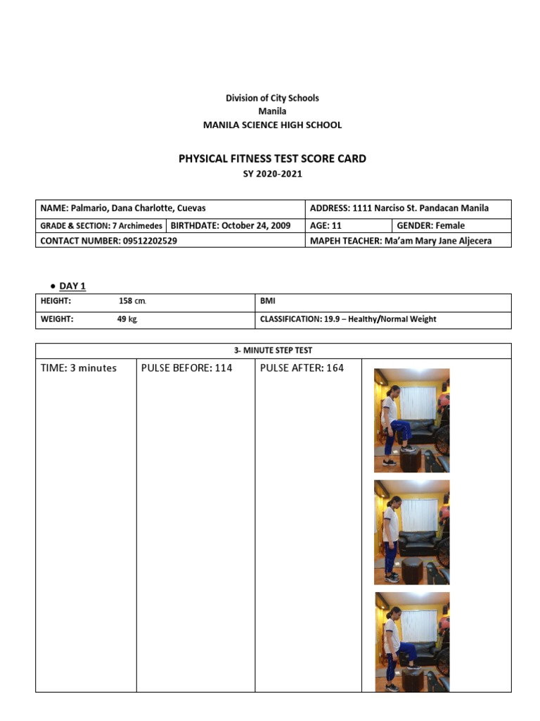 Physical Fitness Test Score Card: Manila Science High School | PDF
