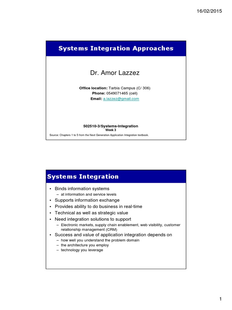 Systems Integration Approaches: Dr. Amor Lazzez | PDF | Databases ...