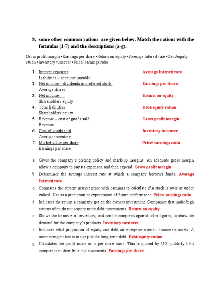Financial Ratios and Calculations Guide | PDF | Equity (Finance) | Revenue