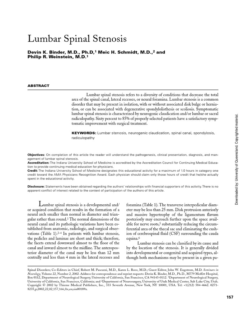 Lumbar Spinal Stenosis Devin K. Binder, M.D., PH.D, Meic H. Schmidt, M