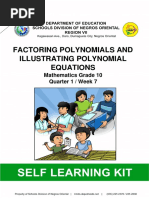 Factoring Polynomials and Illustrating Polynomial Equations: Mathematics Grade 10 Quarter 1 / Week 7