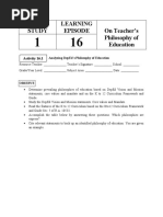 Field Study Learning Episode On Teacher's Philosophy of Education