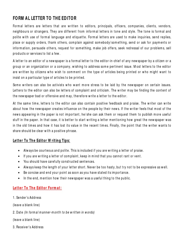 Writing Formal Letters to Editors | PDF | Letter To The Editor | Newspapers