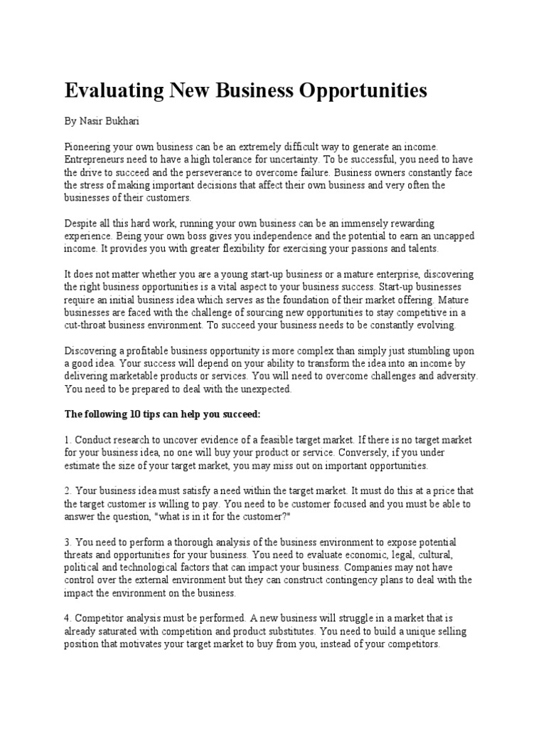 Evaluating New Business Opportunities | PDF | Market (Economics ...