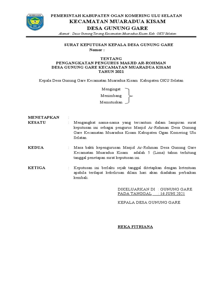 Sk Kepala Desa Atau Pengurus Masjid Pdf
