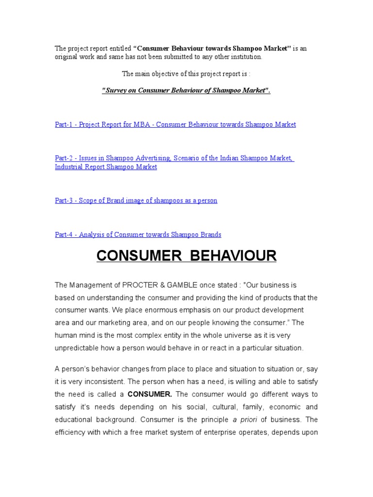 Consumer Behaviour Project Report | PDF | Market Segmentation ...