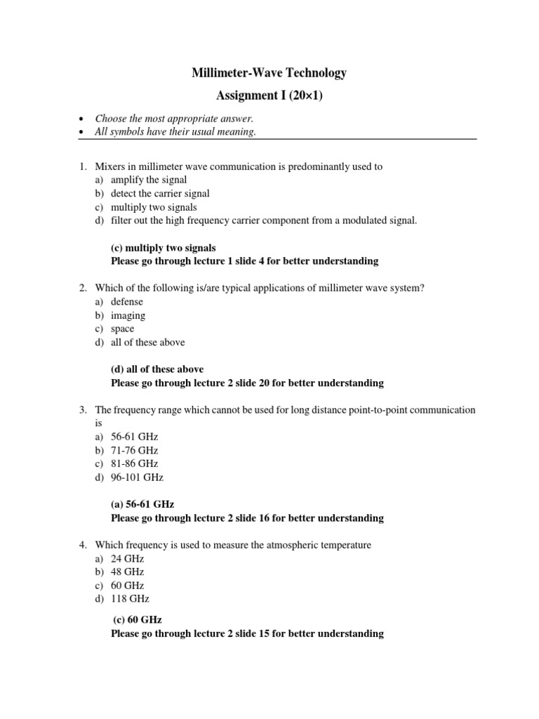 Millimeter-Wave Technology Assignment I (20×1) | PDF | Extremely High ...