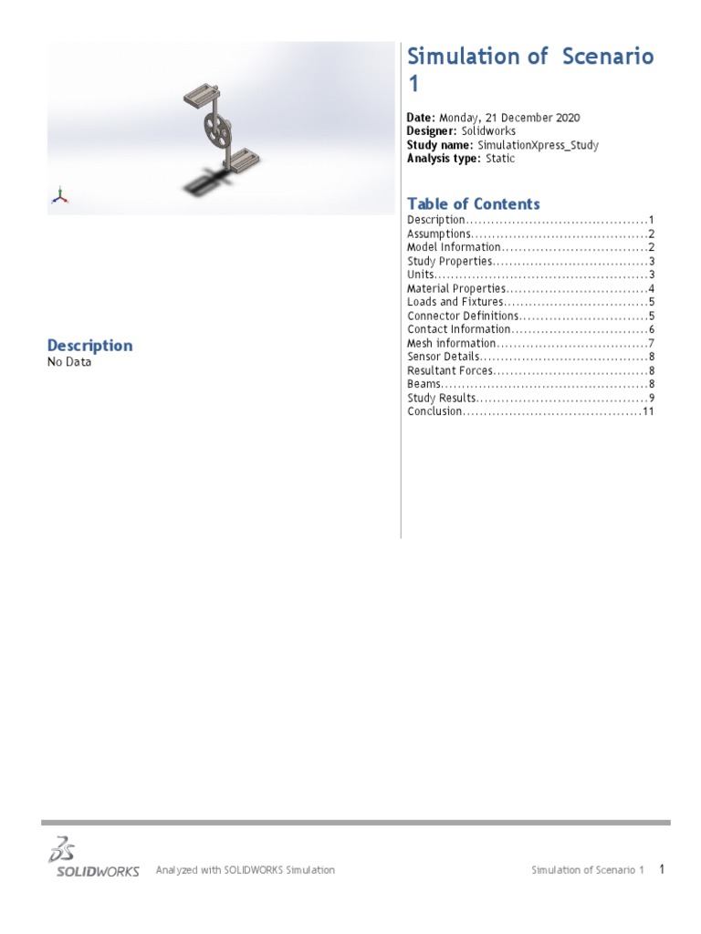 SOLIDWORKS Static Simulation Analysis | PDF | Young's Modulus ...