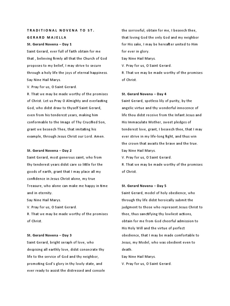 Traditional Novena To St. Gerard Majella PDF Saint Jesus