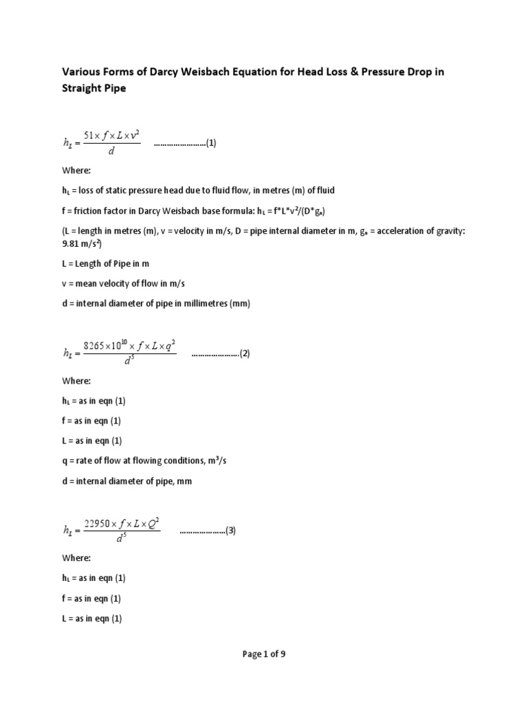 Head Loss PDF Fluid Dynamics Motion (Physics)