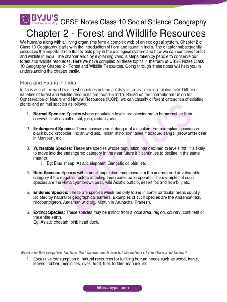 Chapter 2 - Forest and Wildlife Resources: CBSE Notes Class 10 Social ...