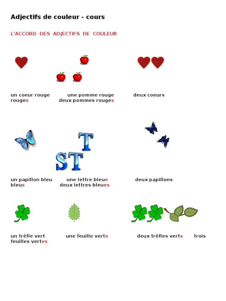 Accord des adjectifs de couleur | PDF | Bleu | Rouge