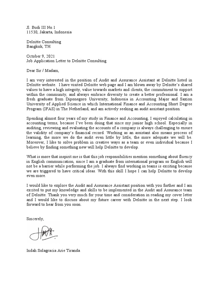 Deloitte cover letter best sale