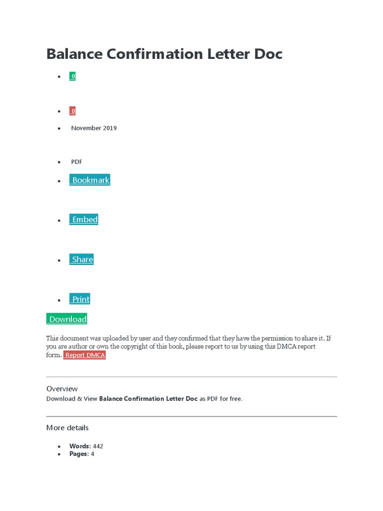Balance Confirmation Letter Template | PDF | Finance & Money Management