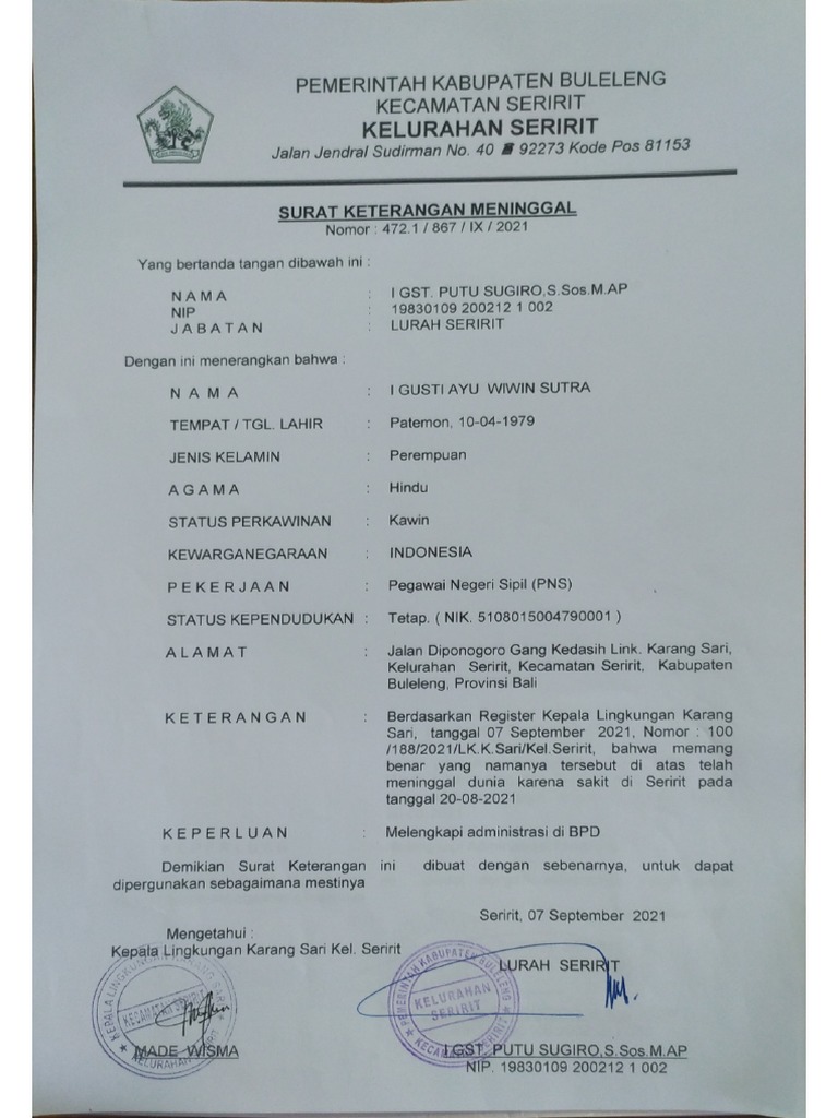 Surat Keterangan Meninggal | PDF