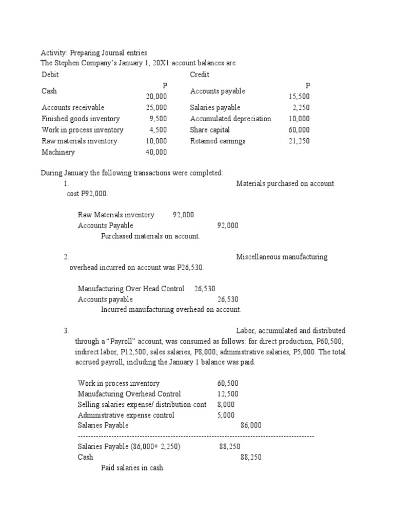 Journal Entries for January Manufacturing | PDF | Inventory | Cost Of ...