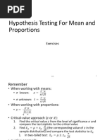 Exercises Ch9 Hypo Tests Mean Proportions