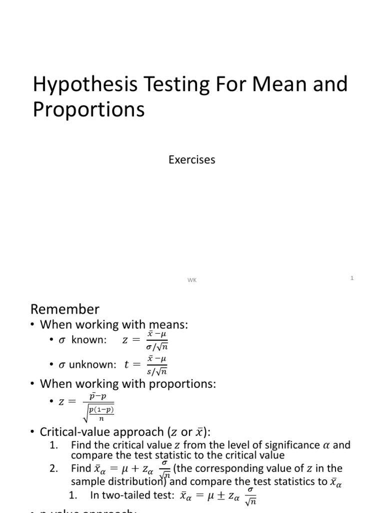 Hypothesis Testing for Means & Proportions | PDF | P Value ...