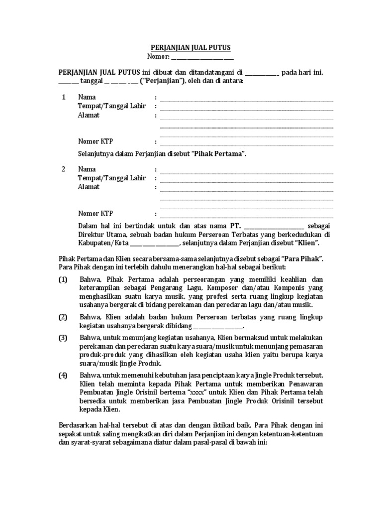 Perjanjian Jual Putus Jingle PDF
