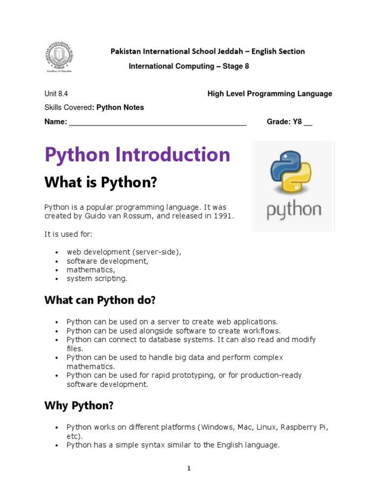 Python Notes 1 | PDF | Python (Programming Language) | Computer Programming