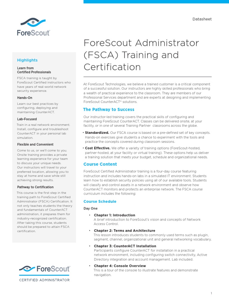 Forescout Administrator (Fsca) Training and Certification: Highlights ...