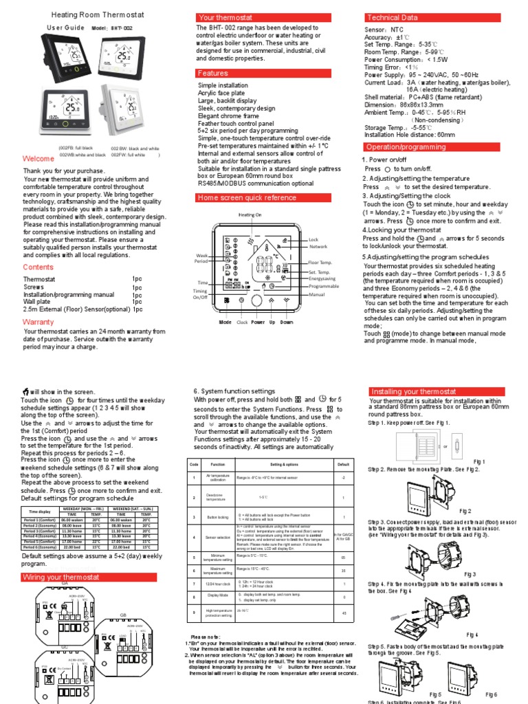 BHT 002 Manual | PDF | Thermostat | Water Heating