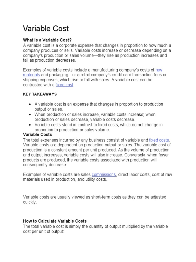 Variable Cost | PDF | Economies | Business Economics