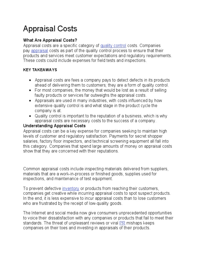 Appraisal Costs PDF Real Estate Appraisal Supply Chain