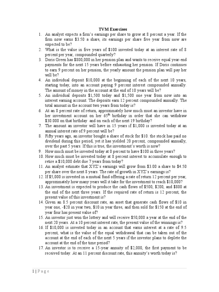 TVM Calculations and Exercises | PDF | Interest | Present Value