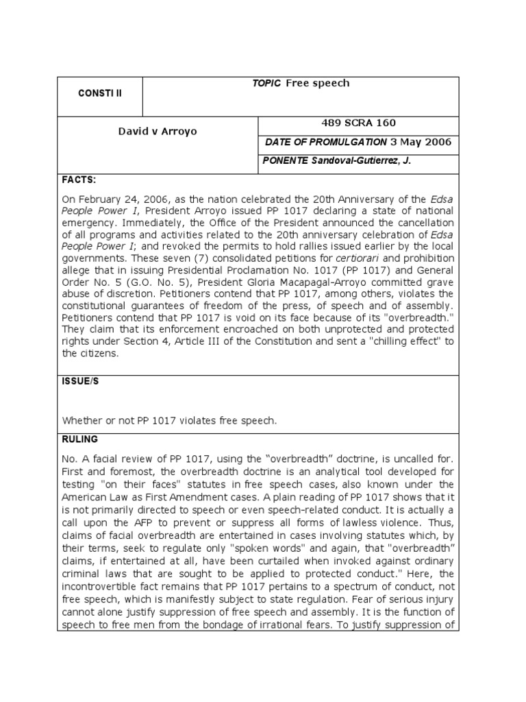 Consti ii 489 scra 160 people power i president arroyo issued pp 1017