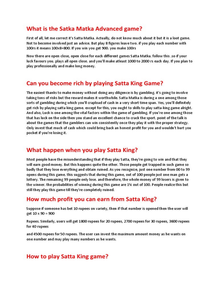 What Is The Satka Matka Advanced Game, PDF, Gambling