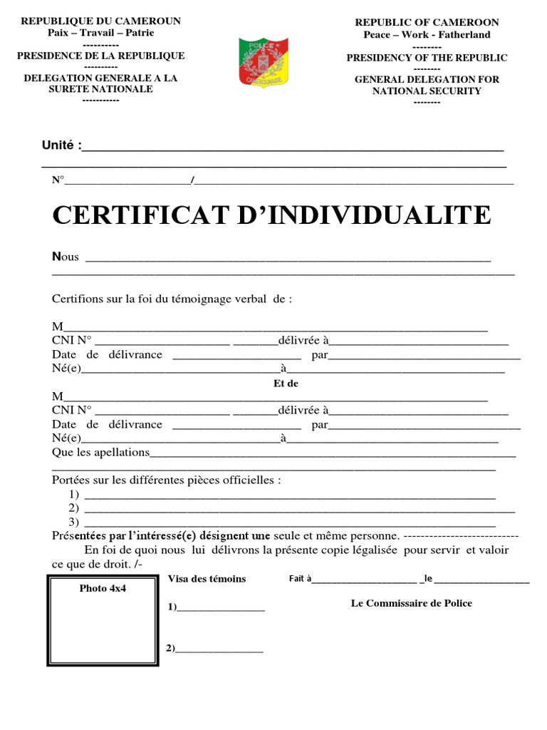 Certificat D'individualite | PDF