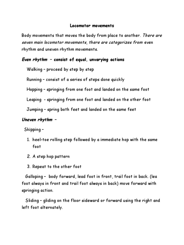 Locomotor and Non-Locomotor Movements | PDF