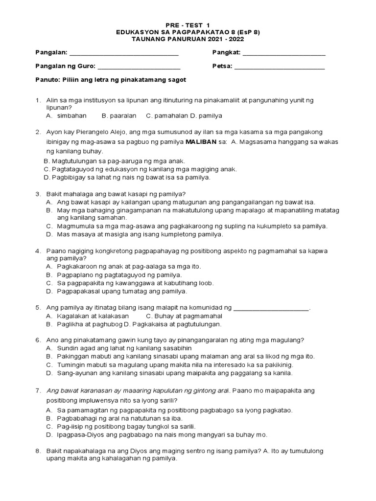 Pre Test 1 | PDF