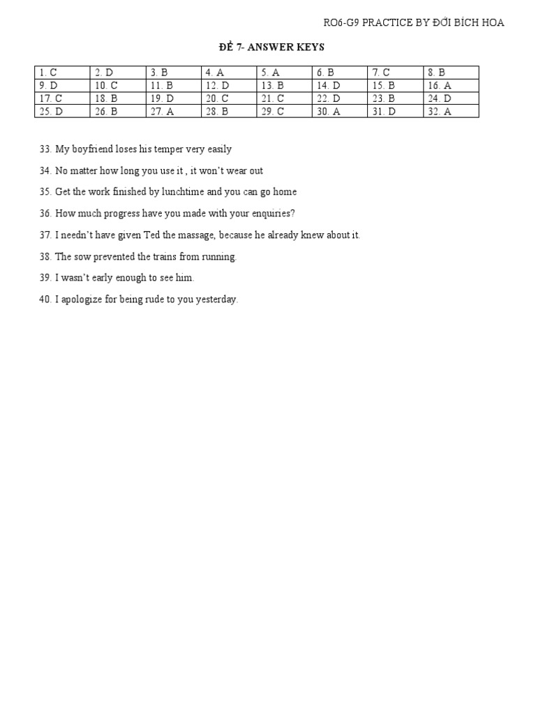 RO6-G9 Practice Test Answer Keys | PDF | Schools | Teachers