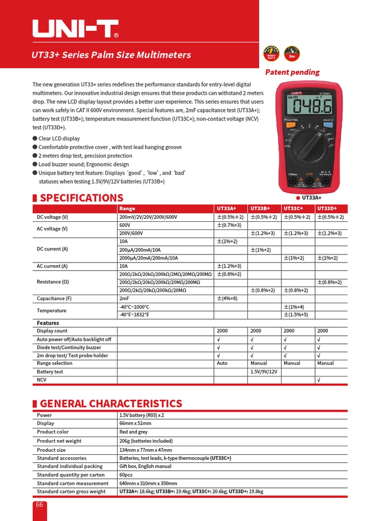 FT - UT33+ Series Palm Size Multimeters | Download Free PDF ...