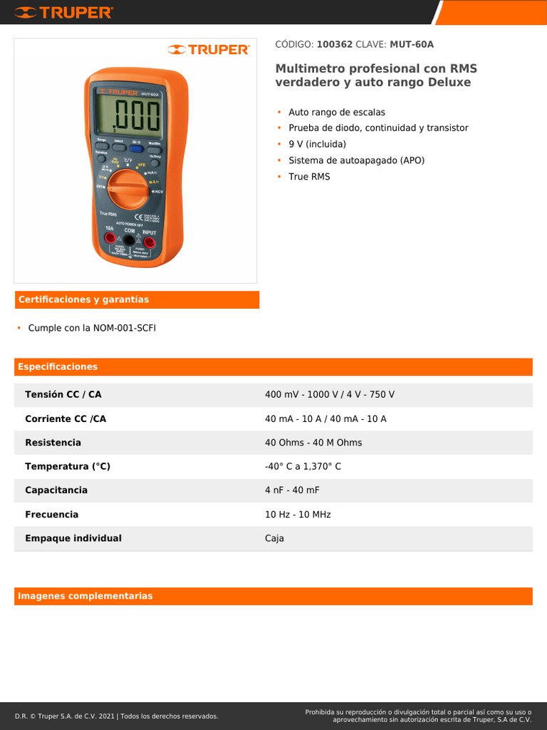 FT Multimetro Truper MUT-60A | PDF