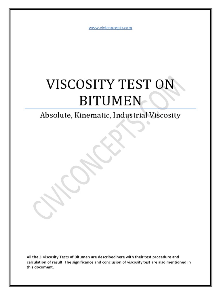 Viscosity Test of Bitumen PDF PDF Viscosity Shear Stress