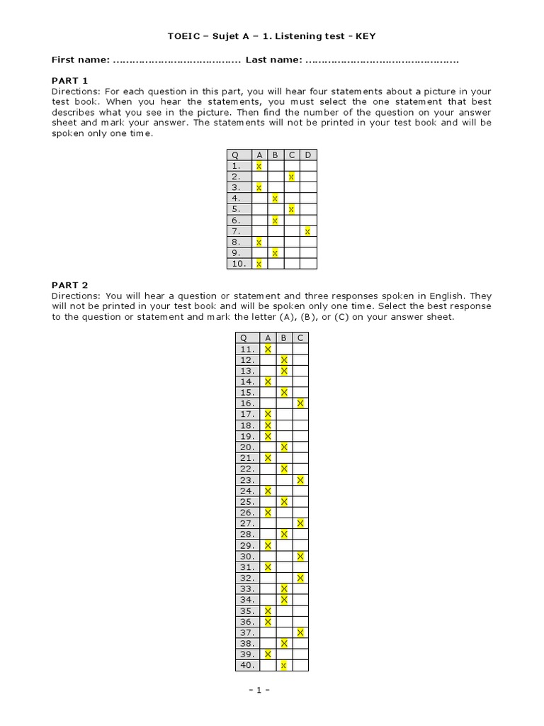 TOEIC Listening Test A - Answer Key | PDF | Airlines | Taxes